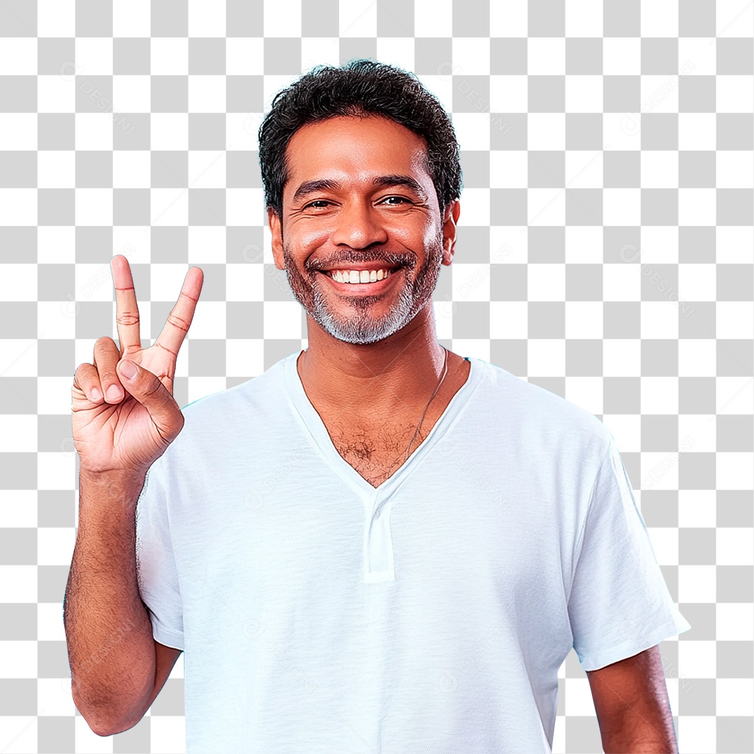 Homem Brasileiro Feliz De 55 Anos Fazendo Sinal De Vitória PNG Transparente
