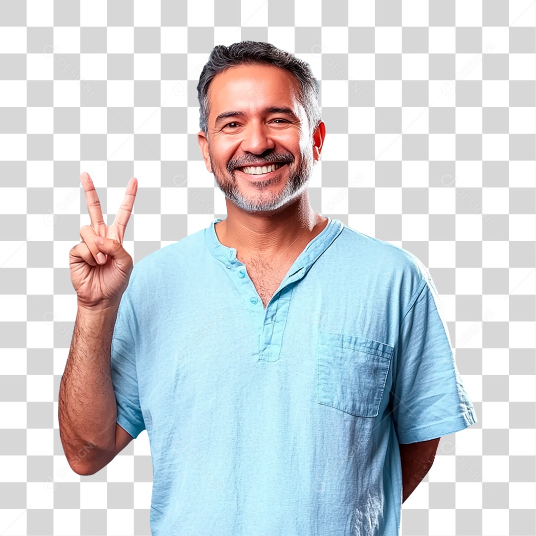 Homem Brasileiro Feliz De 60 Anos Fazendo Sinal De Vitória PNG Transparente