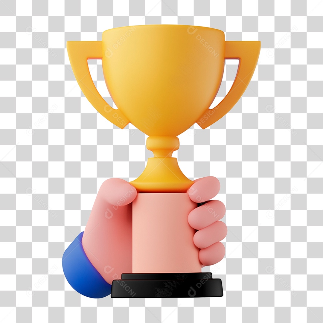 Mão Pequena E Fofa Segurando Um Troféu 3D PNG Transparente