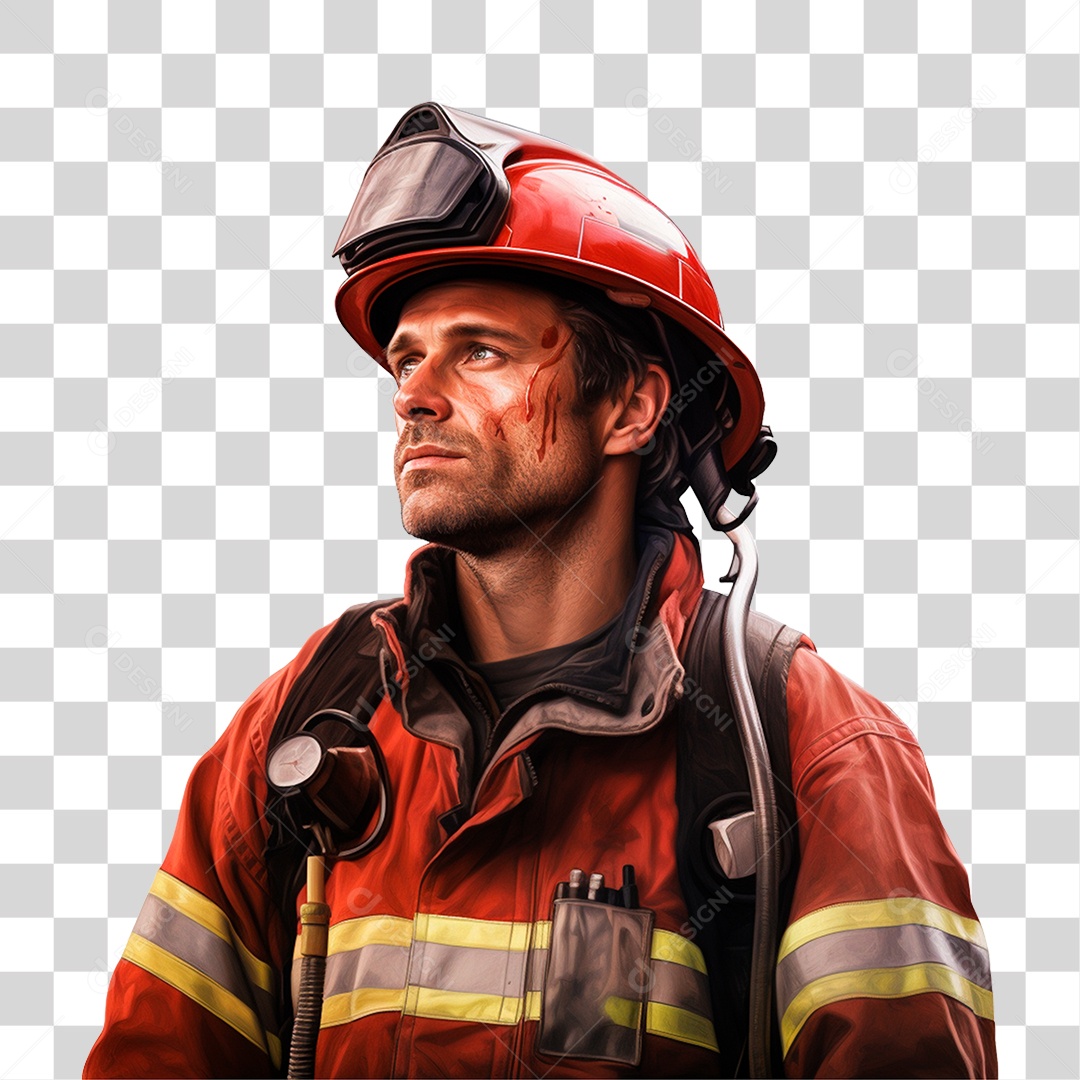 Homem Bombeiro Em Roupas Vermelhas Resolução Realista PNG Transparente