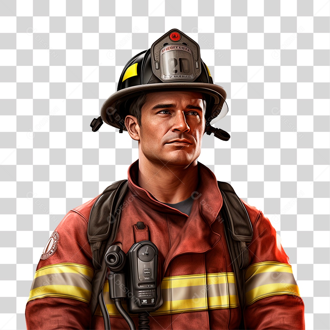 Homem Bombeiro Em Roupas Vermelhas Resolução Realista PNG Transparente