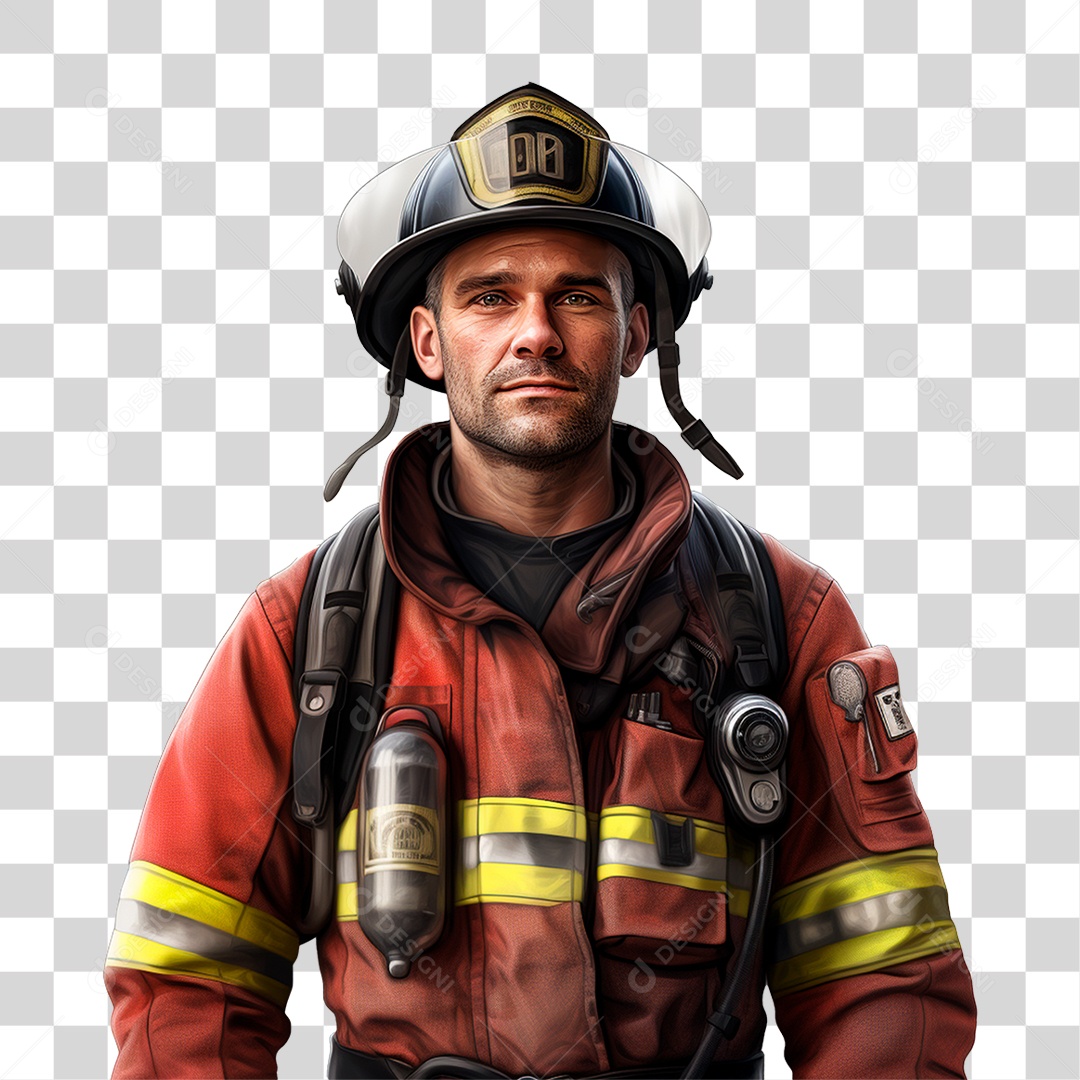 Homem Bombeiro Em Roupas Vermelhas Resolução Realista PNG Transparente