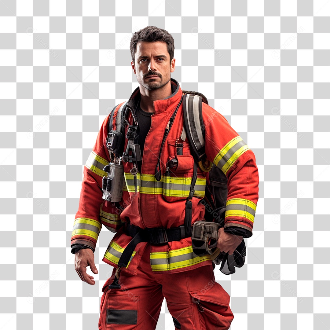 Homem Bombeiro Em Roupas Vermelhas Resolução Realista PNG Transparente