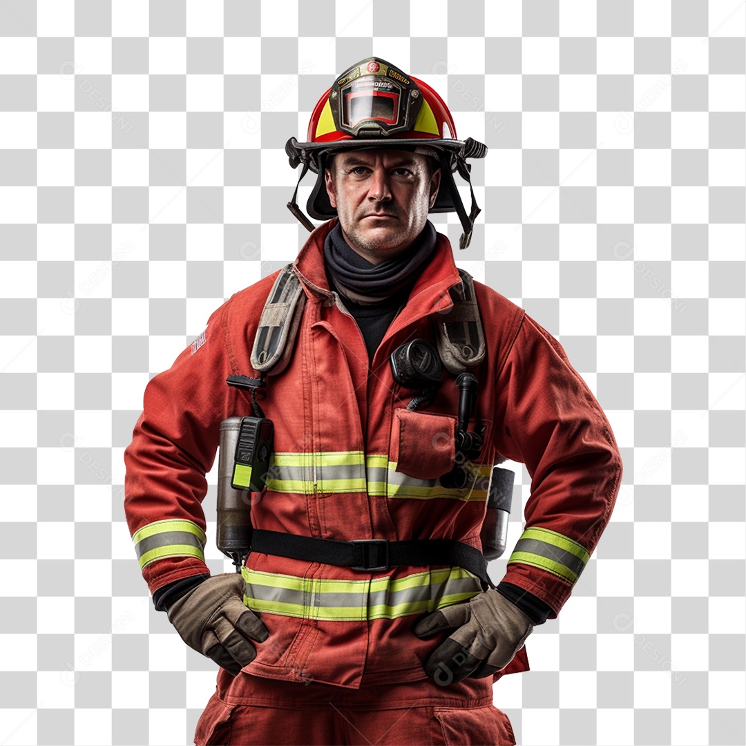 Homem Bombeiro Em Roupas Vermelhas Resolução Realista PNG Transparente
