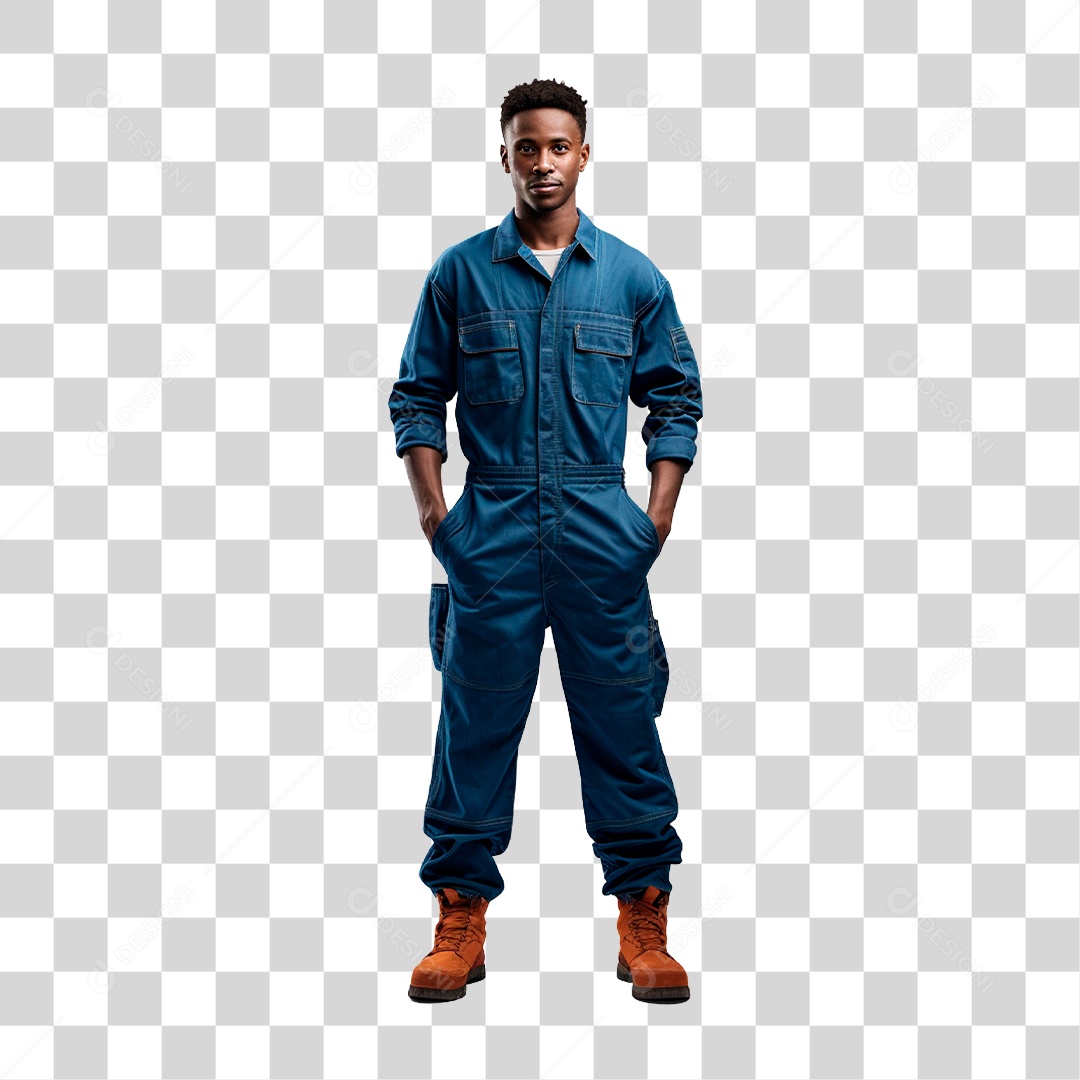 Homem De 20 Anos Mecânico Uniforme Azul  PNG Transparente