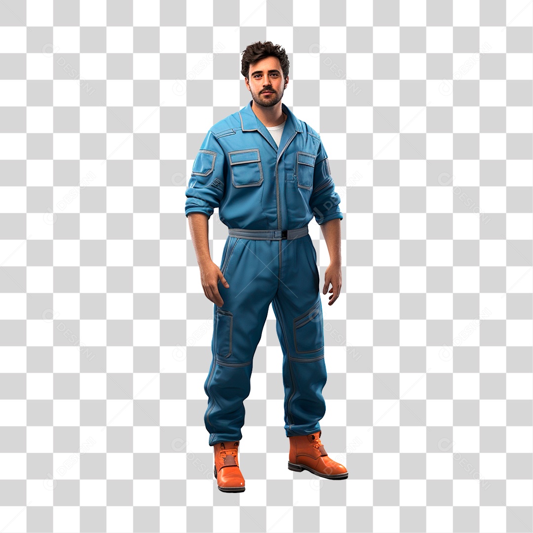 Homem De 30 Anos Mecânico Uniforme Azul  PNG Transparente