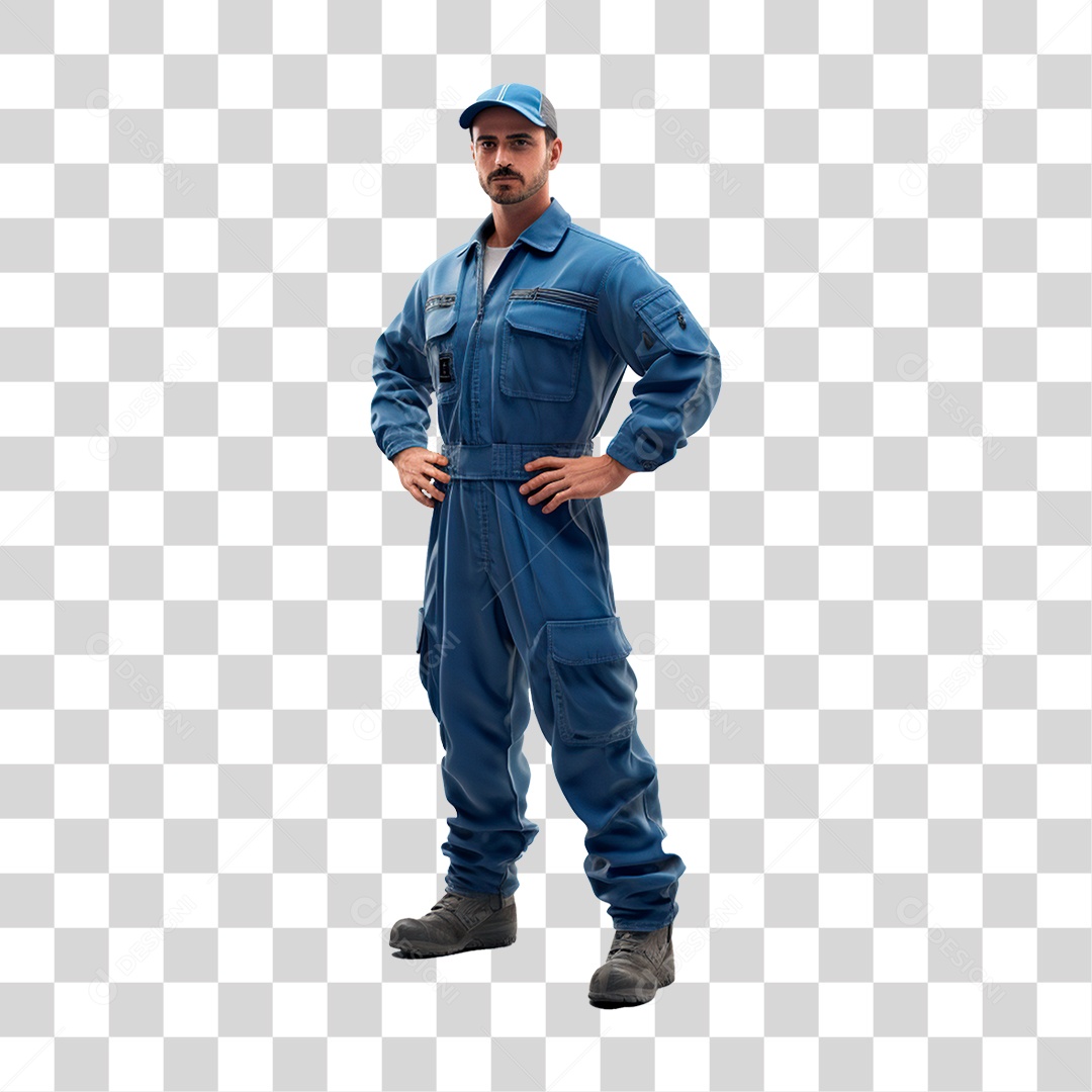 Homem De 30 Anos Mecânico Uniforme Azul  PNG Transparente