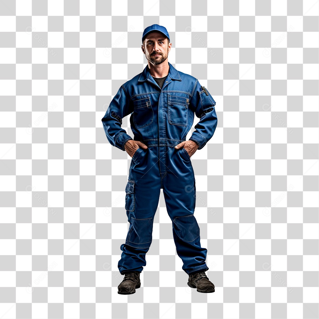 Homem De 30 Anos Mecânico Uniforme Azul  PNG Transparente