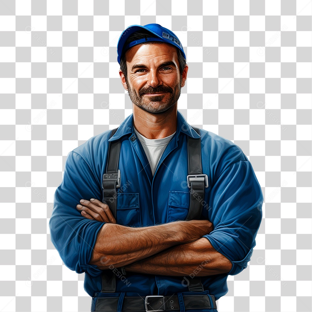 Encanador Mãos Cruzadas Macacão Azul Homem De 40 Anos PNG Transparente