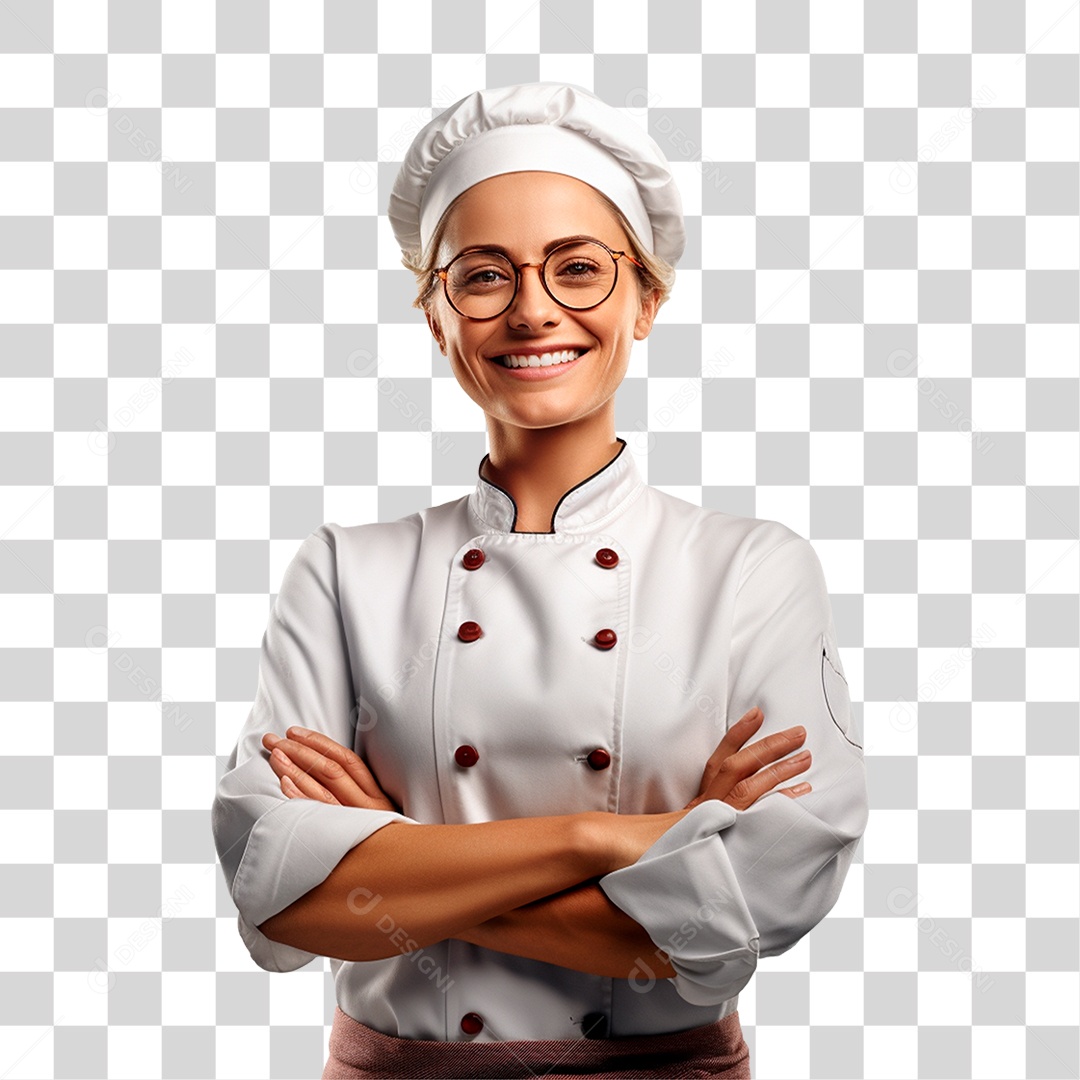 Mulher Cozinheira Chef Hiper Realista Sorrindo Braços Realistas PNG Transparente