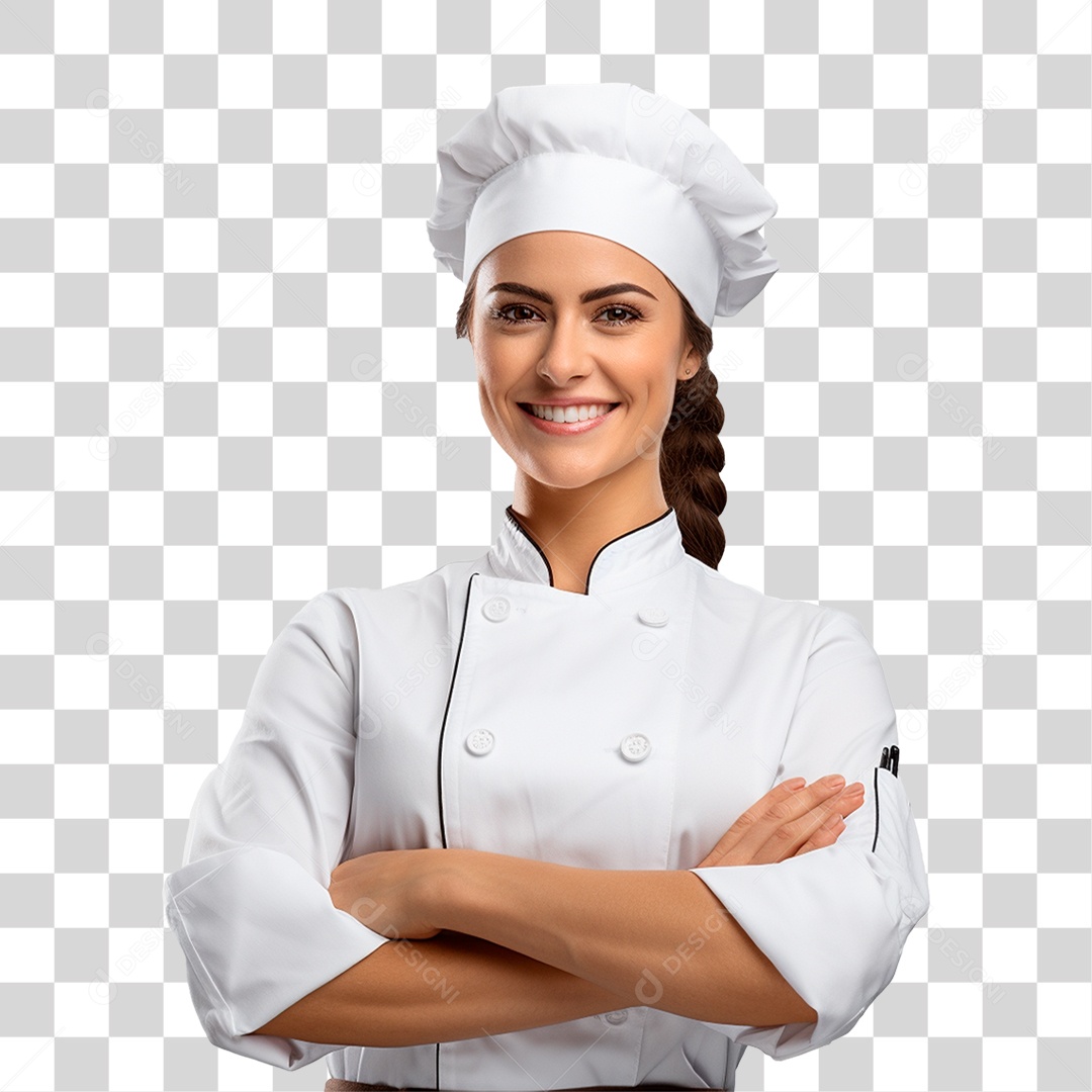 Mulher Cozinheira Chef Hiper Realista Sorrindo Braços Realistas PNG Transparente