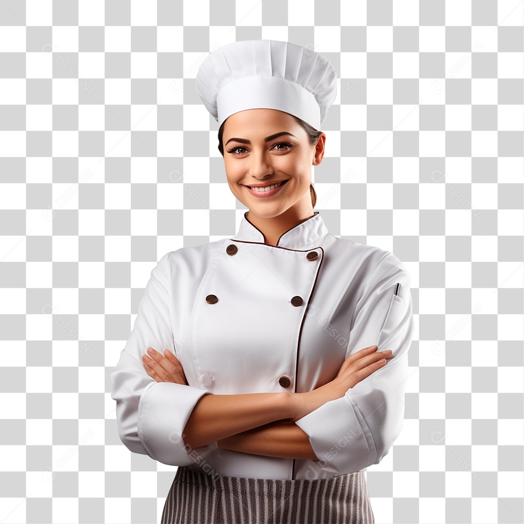Mulher Cozinheira Chef Hiper Realista Sorrindo Braços Realistas PNG Transparente