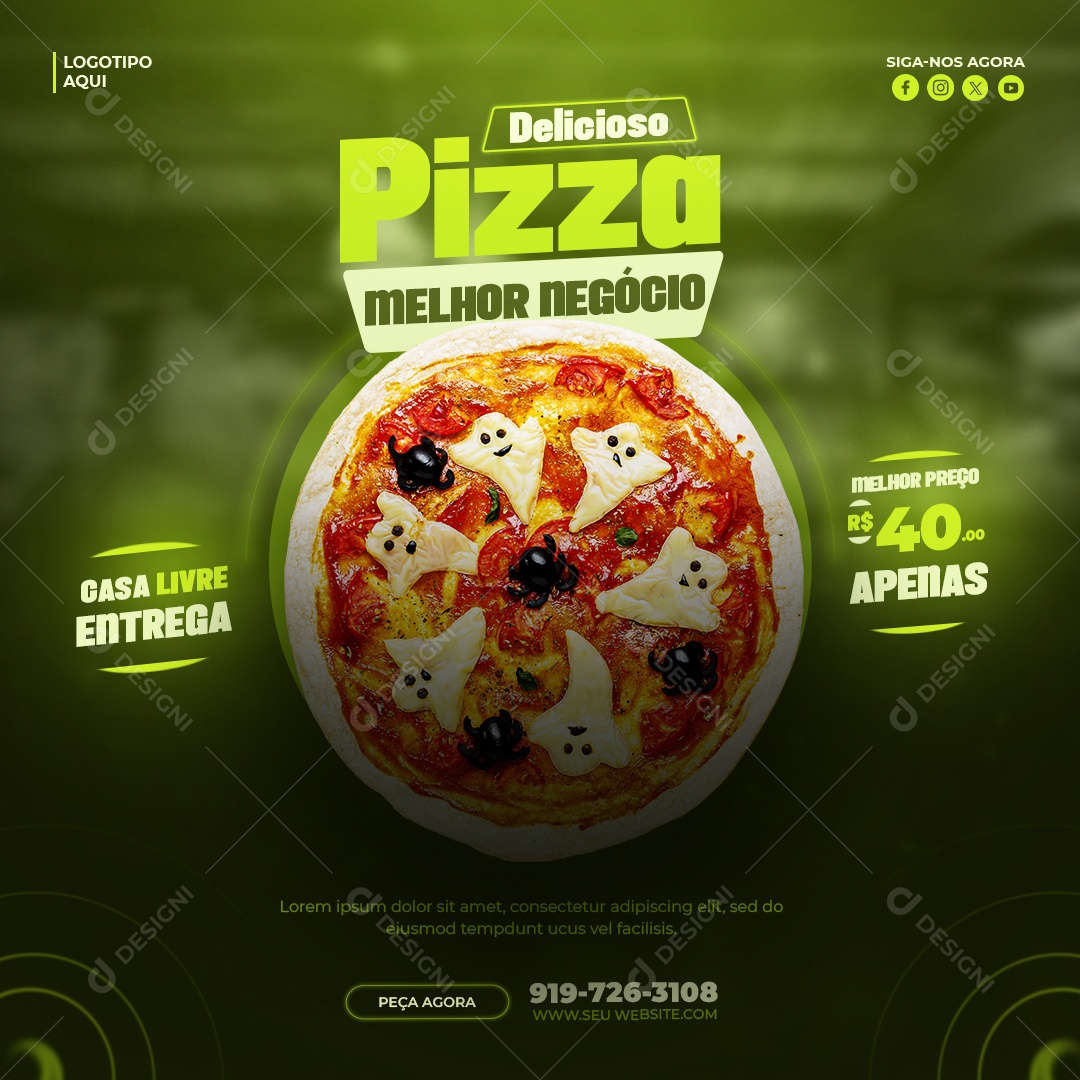 Restaurante Delicioso Pizza Melhor Negócio Social Media PSD Editável