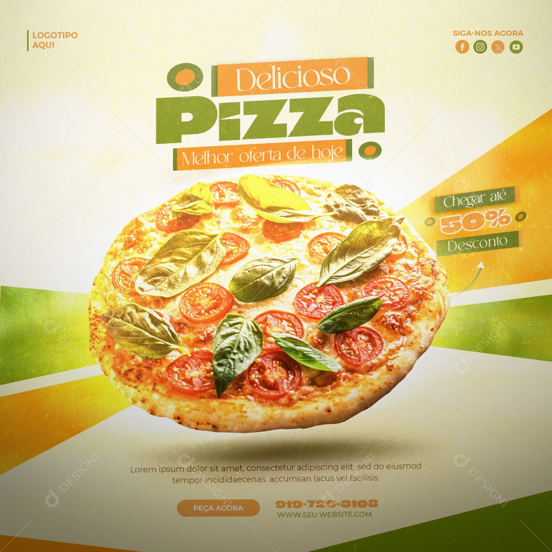 Pizzaria O Delicioso Pizza Social Media PSD Editável