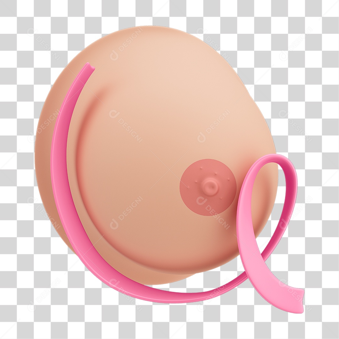 Laço com Seio Campanha Outubro Rosa Elemento 3D para Composição PNG Transparente
