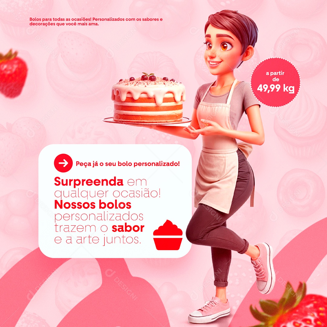 Confeitaria Peça Ja Seu Bolo Personalizado Social Media PSD Editável