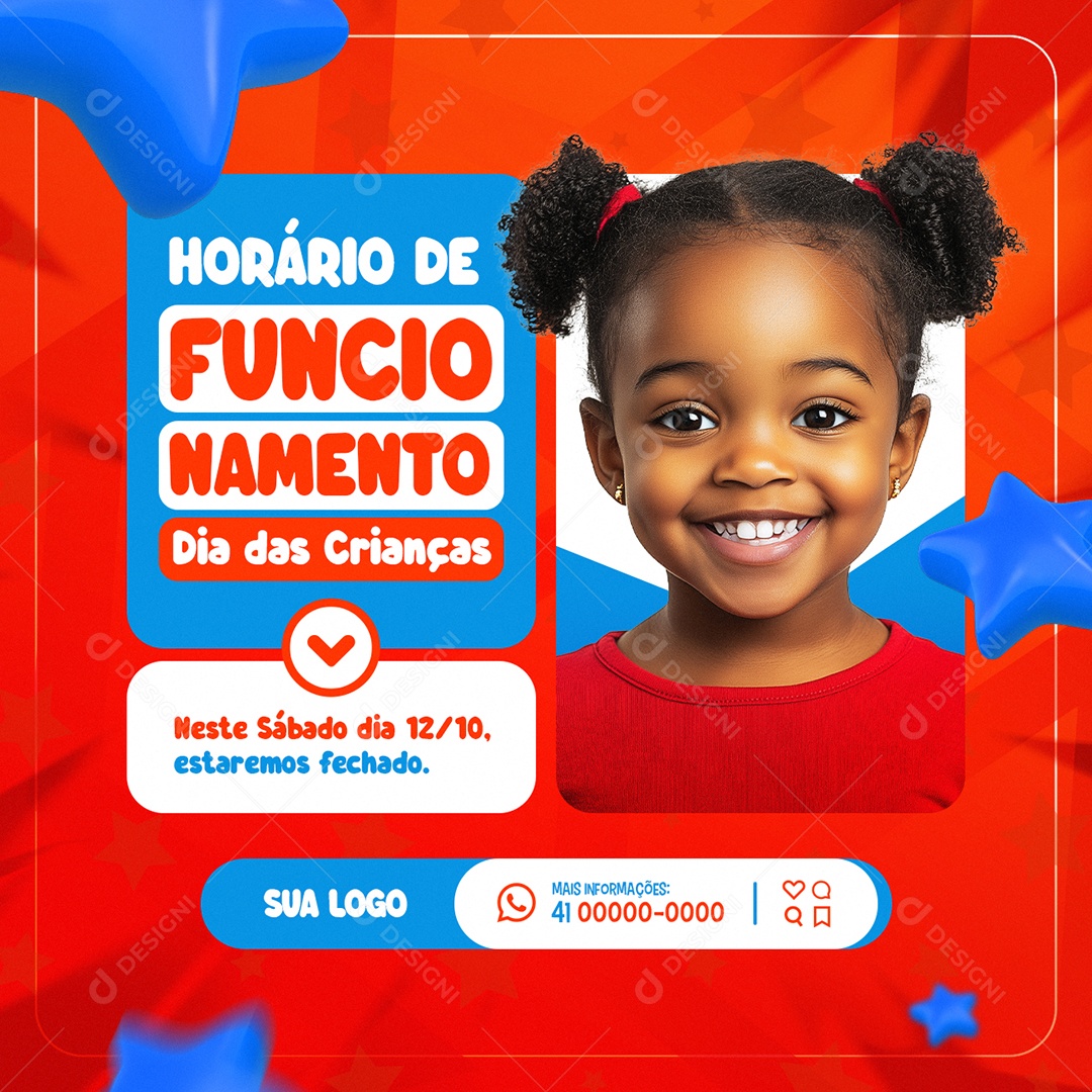 Horário de Funcionamento Dia das Crianças Social Media PSD Editável