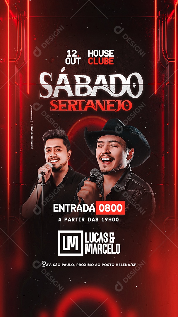Story Flyer Sábado Sertanejo Lucas e Marcelo Social Media PSD Editável