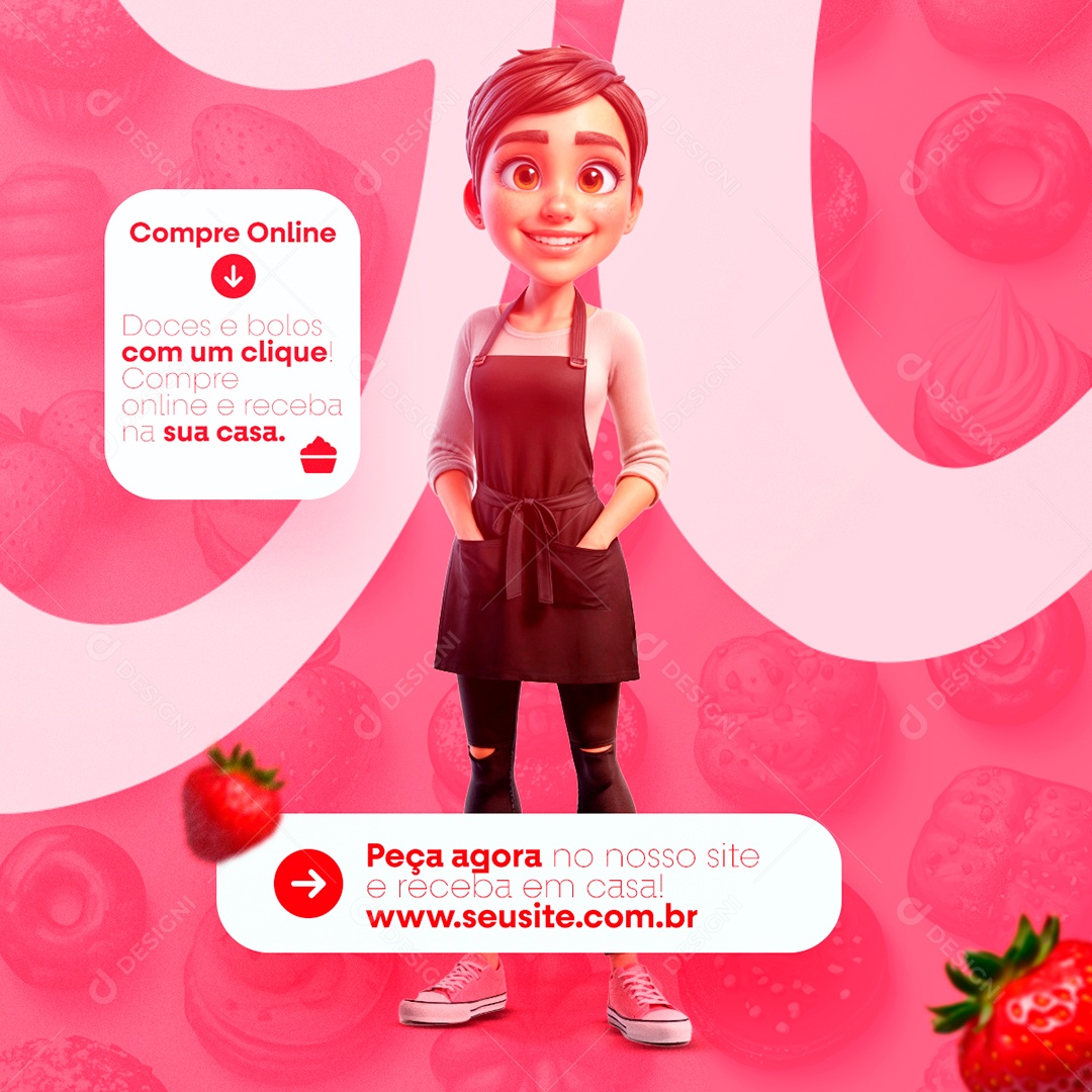 Confeitaria Peça Agora Compre Online Social Media PSD Editável