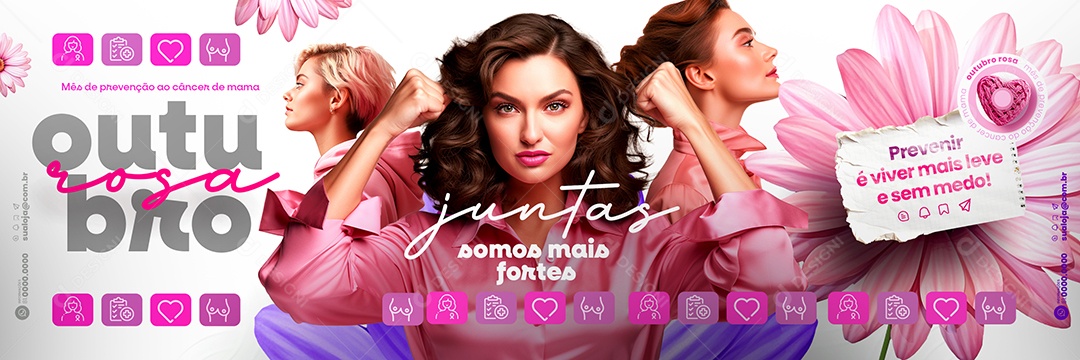 Carrossel Outubro Rosa Mês de Prevenção ao Câncer de Mama Social Media PSD Editável