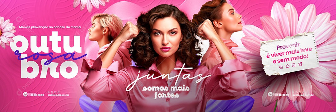 Carrossel Outubro Rosa Mês de Prevenção ao Câncer de Mama Social Media PSD Editável