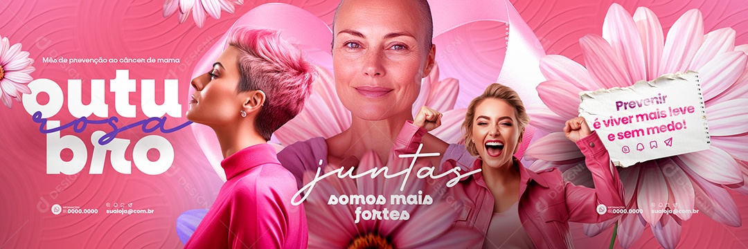 Carrossel Outubro Rosa Mês de Prevenção ao Câncer de Mama Social Media PSD Editável