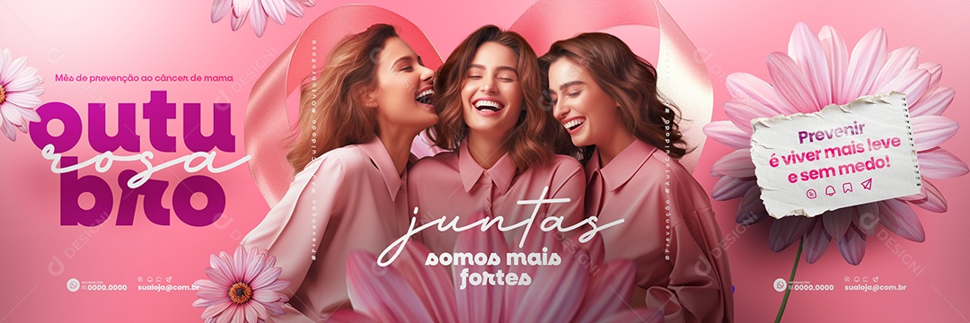 Carrossel Outubro Rosa Mês de Prevenção ao Câncer de Mama Social Media PSD Editável