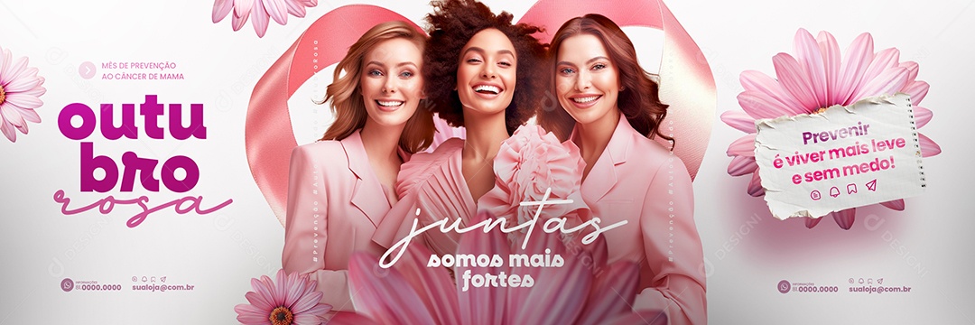 Carrossel Outubro Rosa Mês de Prevenção ao Câncer de Mama Social Media PSD Editável