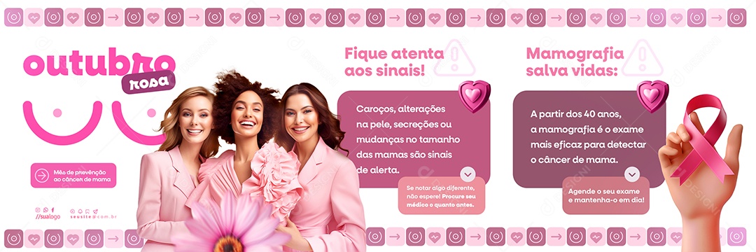 Carrossel Outubro Rosa Mês de Prevenção ao Câncer de Mama Social Media PSD Editável