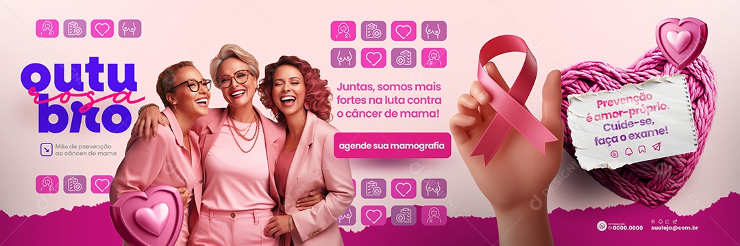 Carrossel Outubro Rosa Mês de Prevenção ao Câncer de Mama Social Media PSD Editável