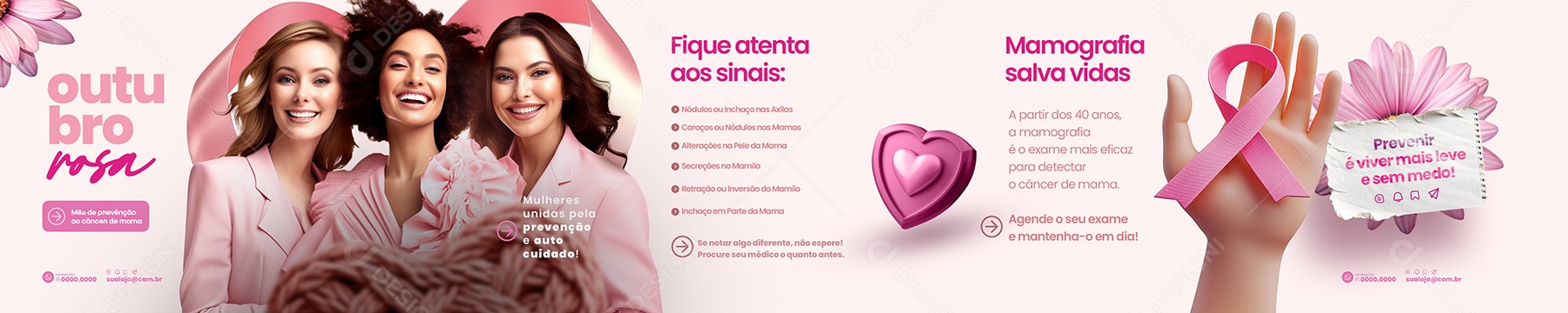 Carrossel Outubro Rosa Mês de Prevenção ao Câncer de Mama Social Media PSD Editável