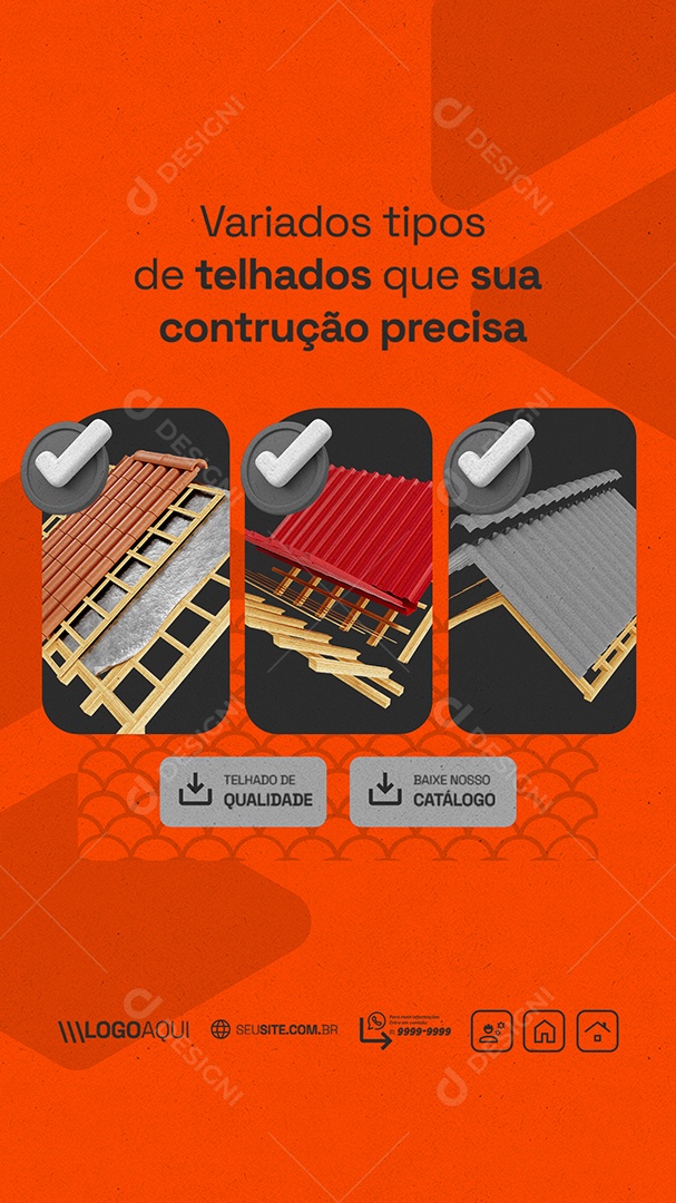 Story Loja de Telhado Variados Tipos de Telhados Social Media PSD Editável