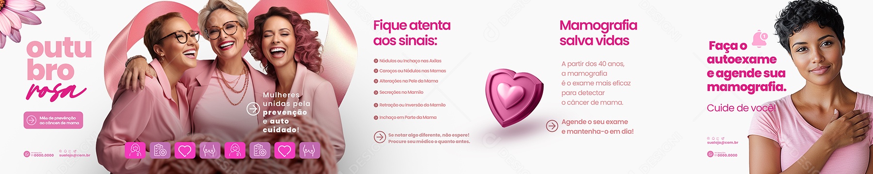 Carrossel Outubro Rosa Mês de Prevenção ao Câncer de Mama Social Media PSD Editável