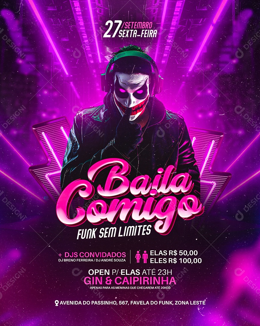 Flyer Baile Comigo Funk Sem Limites Social Media PSD Editável