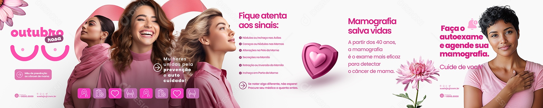 Carrossel Outubro Rosa Mês de Prevenção ao Câncer de Mama Social Media PSD Editável