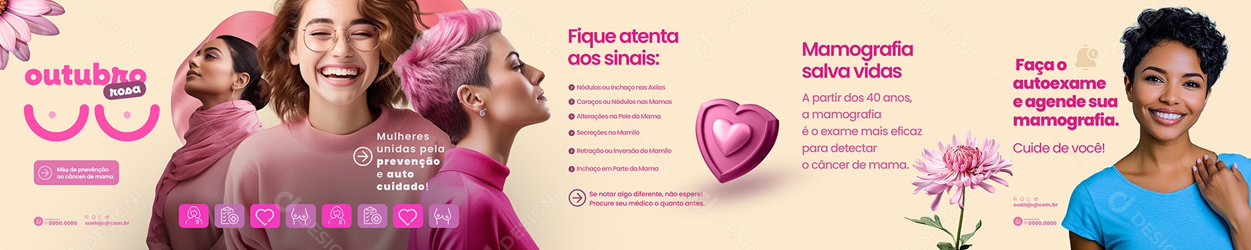 Carrossel Outubro Rosa Mês de Prevenção ao Câncer de Mama Social Media PSD Editável