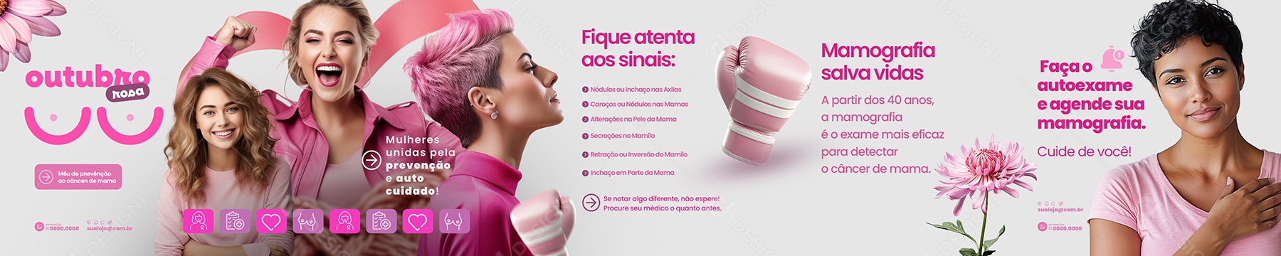 Carrossel Outubro Rosa Mês de Prevenção ao Câncer de Mama Social Media PSD Editável