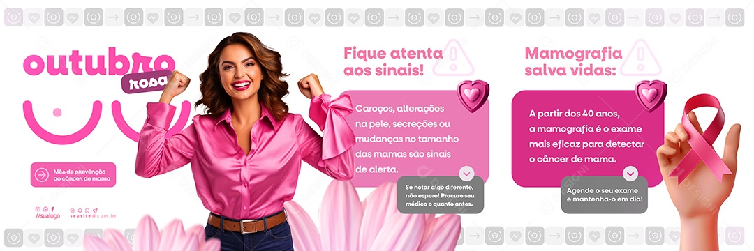 Carrossel Outubro Rosa Mês de Prevenção ao Câncer de Mama Social Media PSD Editável