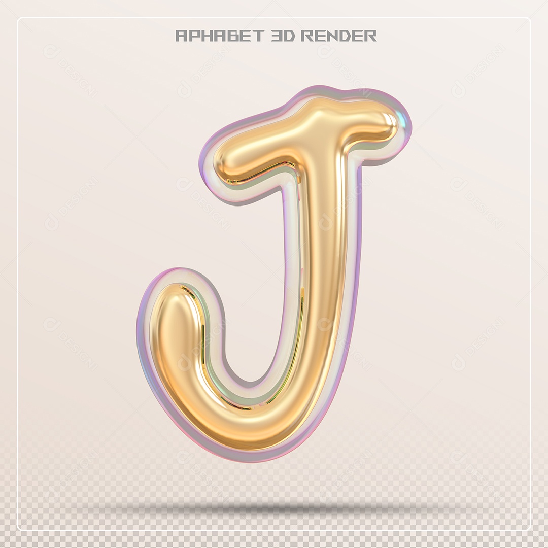 Letra 3D J Dourada Para Composição PSD