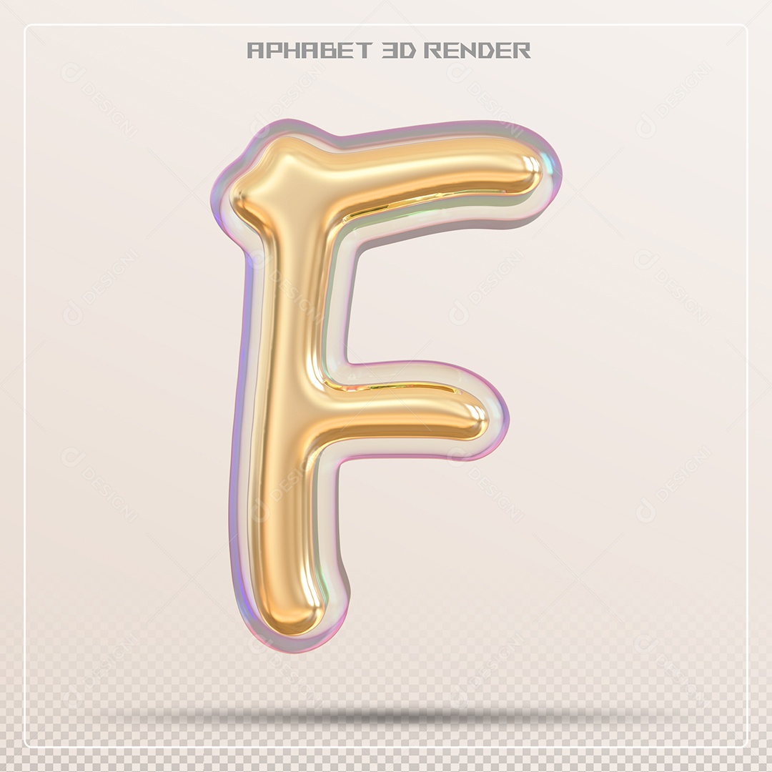 Letra 3D F Dourada Para Composição PSD