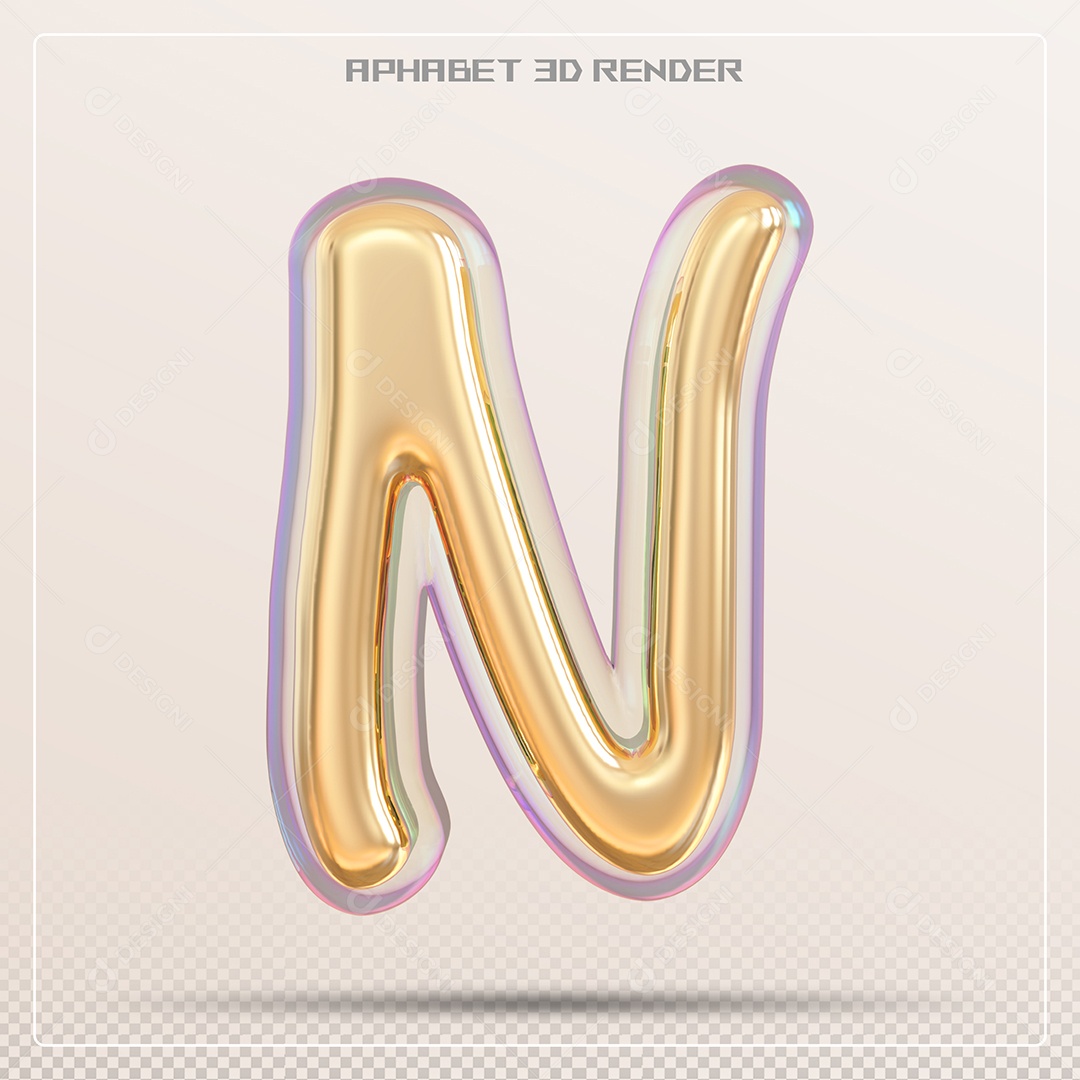 Letra 3D N Dourada Para Composição PSD