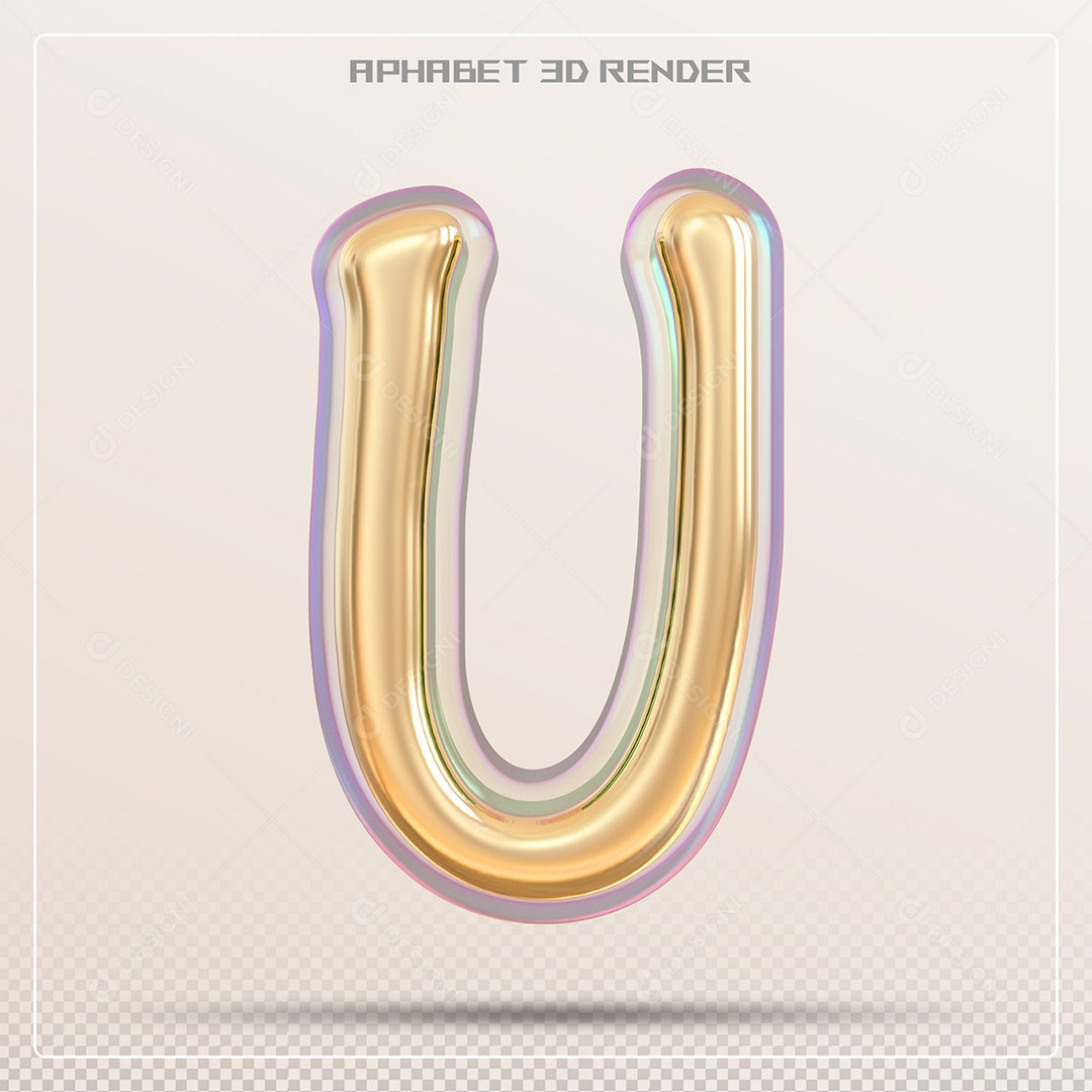 Letra 3D U Dourada Para Composição PSD