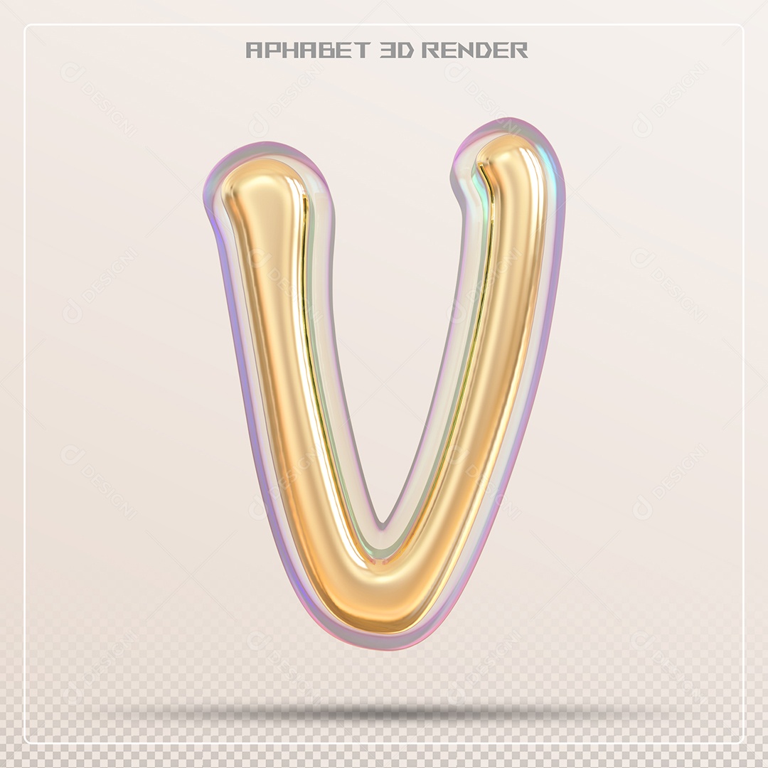 Letra 3D V Dourada Para Composição PSD