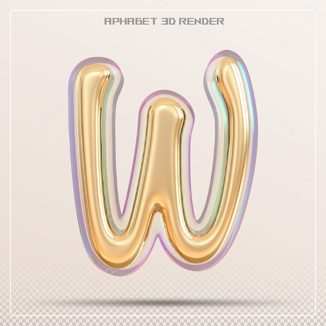 Letra 3D W Dourada Para Composição PSD