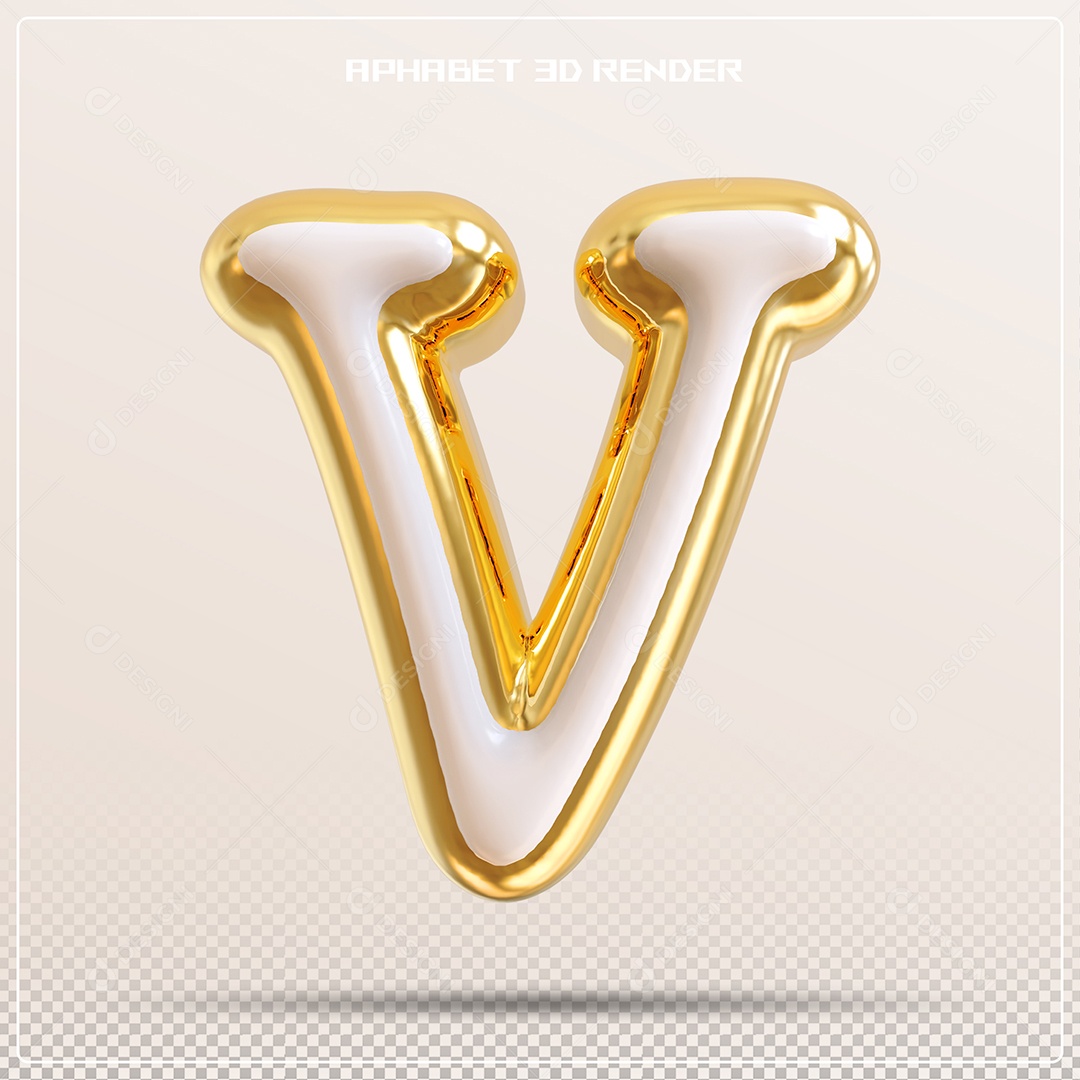 Letra AlfLetra 3D V Dourada Para Composição PSD