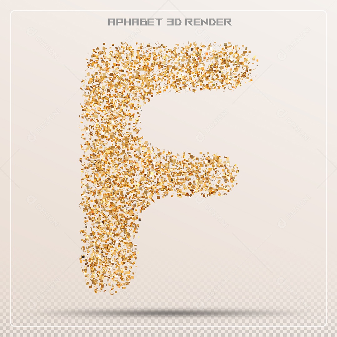 Letra 3D F Dourada Para Composição PSD