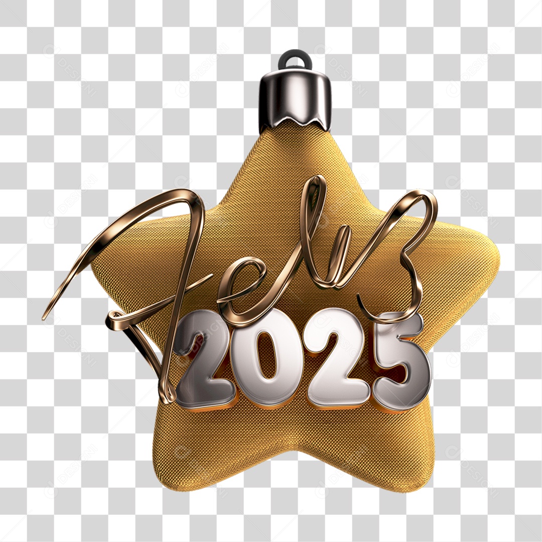 Estrela Feliz 2025 3D Para Composição PNG Transparente