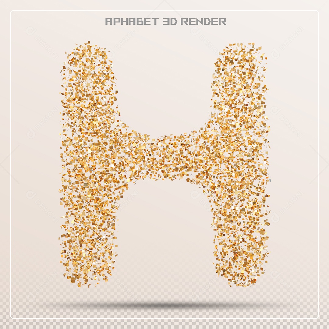 Letra 3D H Dourada Para Composição PSD