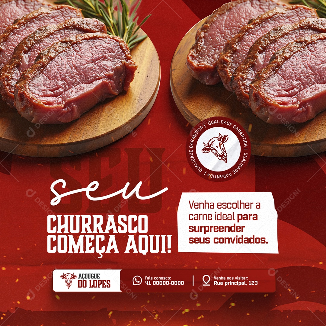 Açougue Seu Churrasco Começa Aqui Social Media PSD Editável