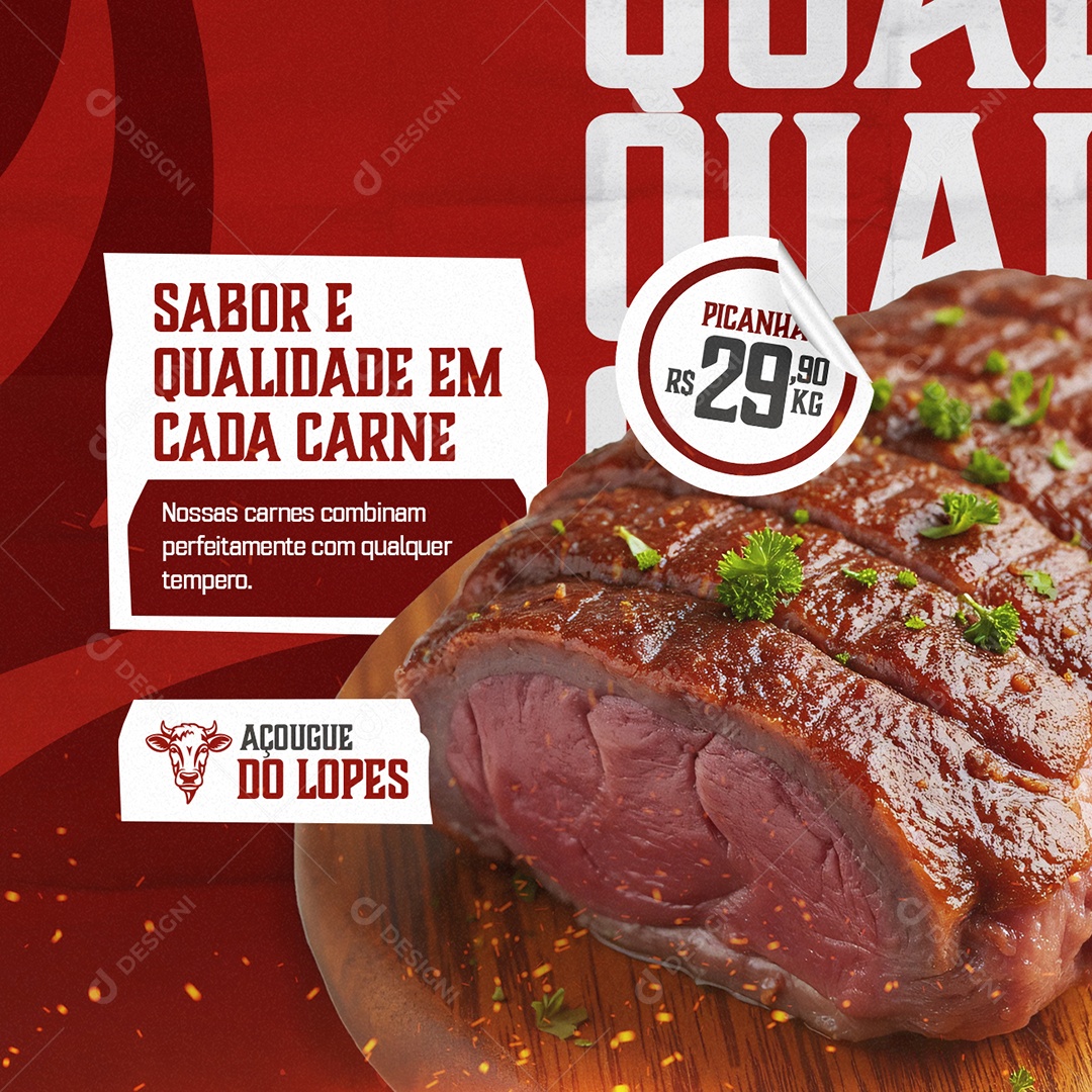 Açougue Picanha Sabor e Qualidade em Cada Carne Social Media PSD Editável